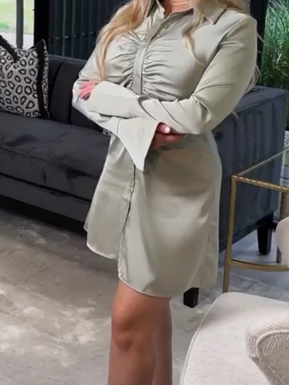 Abercrombie & Fitch Ruched Satin dress Dress in Sage
